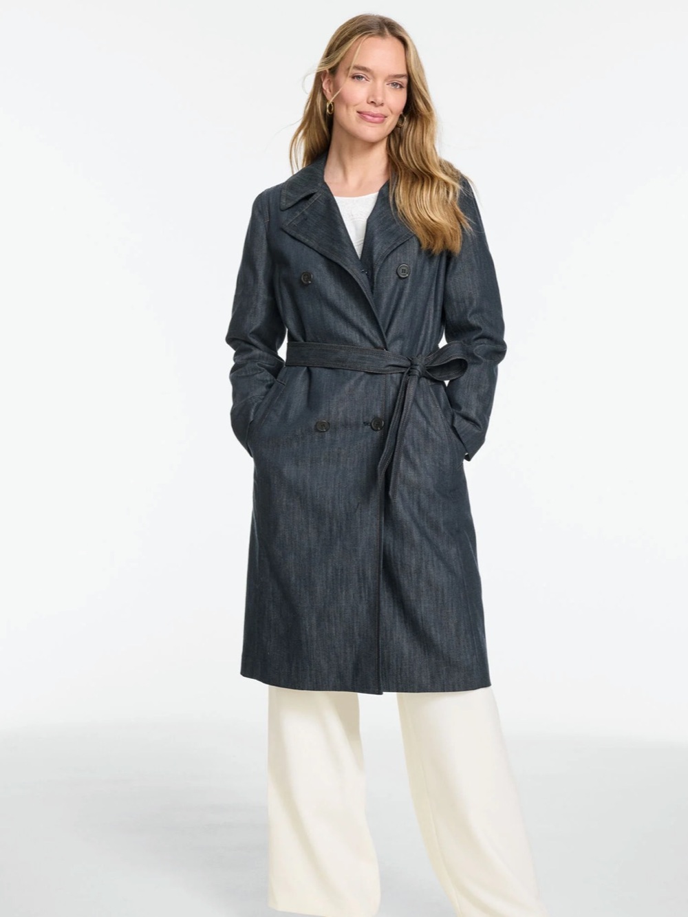 Talbots Dark Blue Denim Trench Coat with Belt